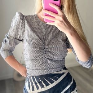 NWT Zara Puff Shoulder Striped Poplin Top